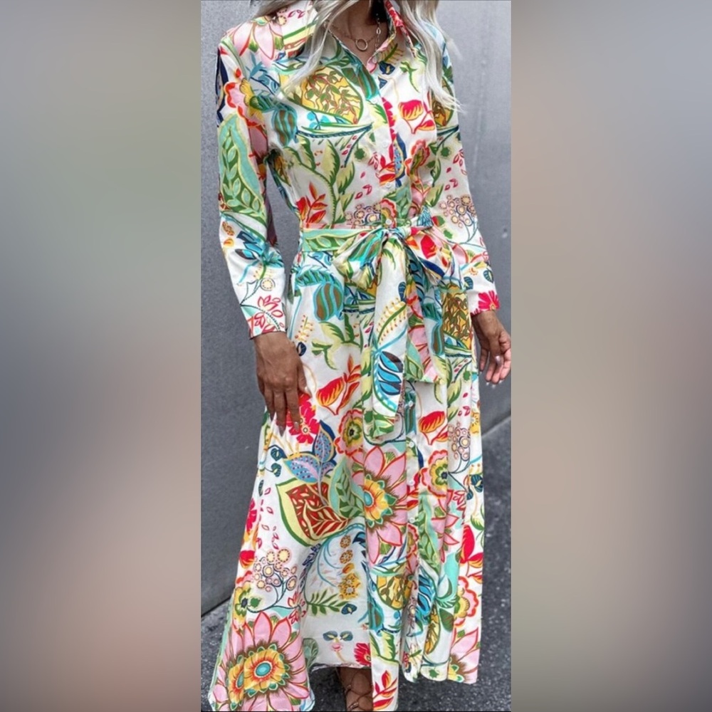 Colorful Floral Long Sleeve Dress